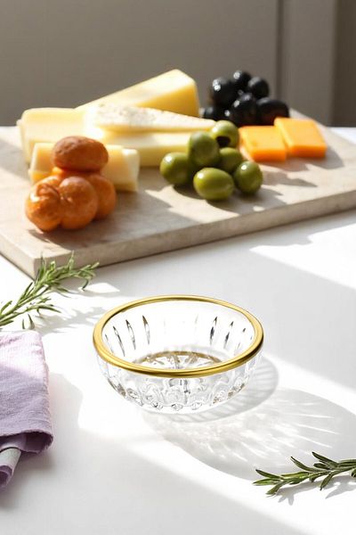 TrendDeco Set of 6 Gold Gilded Glass Round Sauce Bowl and Jam Bowl