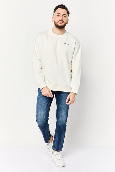 Algspar Men Crew Neck Brand Logo Long Sleeve Sweatshirts, Off White