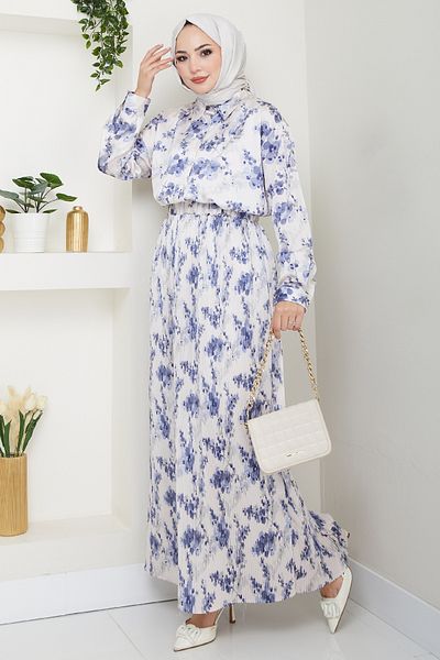 InStyle Set fustă indigo plisată din satin