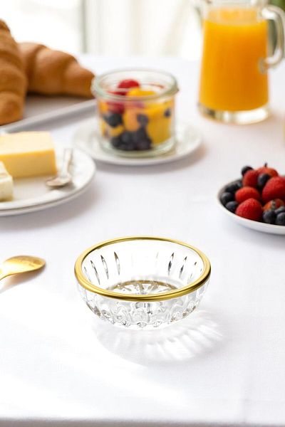 Wow Home 6 Pieces Gold Gilded Round Glass Sauce Bowl and Jam Bowl Set
