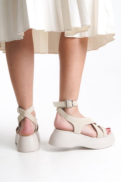 Limeo Suede High Sole Cross Thick Striped Women's Wedge Heeled Summer Sandals