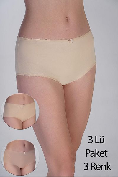 cotonhause Pachet de 3 chiloți de damă cu talie înaltă – Bumbac croială confortabilă – Culoare maro nisip 365003