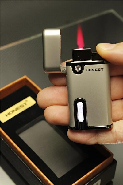 Genel Markalar Honest Jet Alevli Özel Kutulu Pırlanta Taş Detaylı Çakmak Füme...