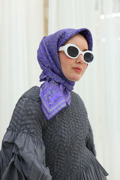 Silk Home Виолетов, сив шал от коприна с геометричен мотив IST 11459 - 18