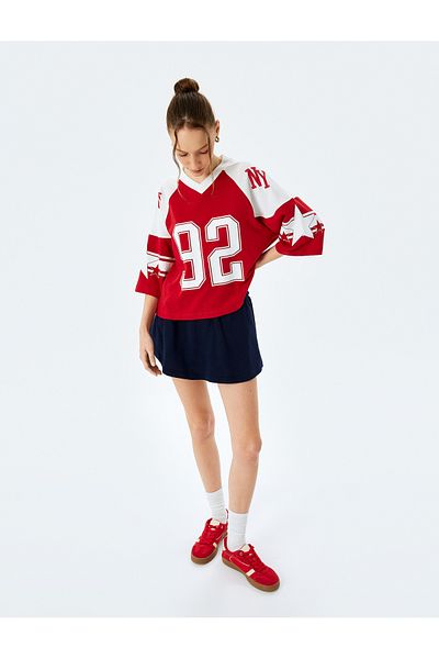 Koton Red Printed Crop T-Shirt