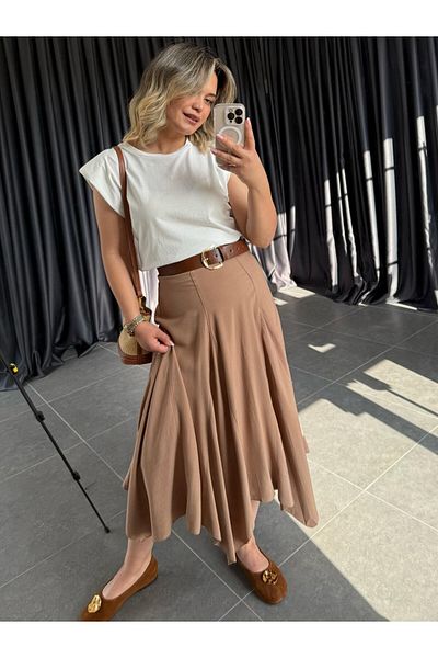 BÜŞRA PERKER Asymmetrical Cut Skirt Brown