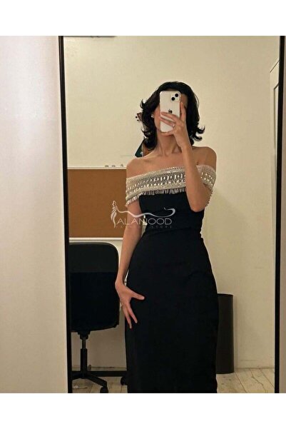 ALANOOD FASHION فستان كريب سترتش أنيق بتصميم عصري مع كلفة مميزة