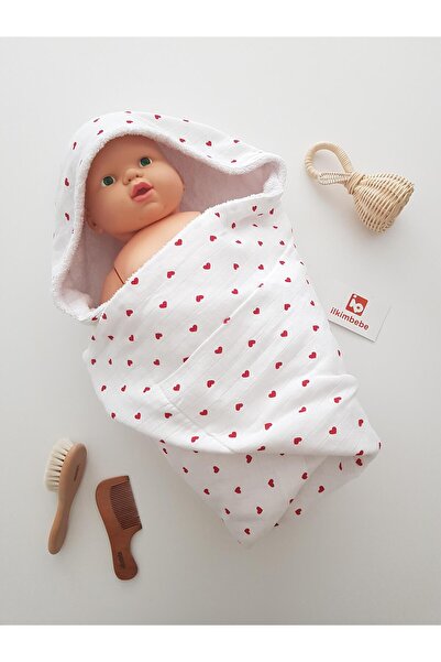 ib ilkimbebe منشفة أطفال من الموسلين على الوجهين على شكل قلب مقاس 80x80