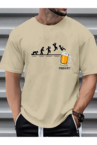 PERISENSE تي شيرت رجالي مطبوع عليه Friday Beer Beer مقاس كبير فضفاض Boyfirend