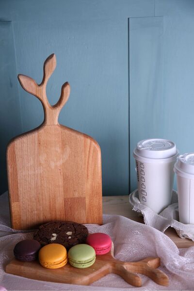 Akkoyunlu home قطعتان من لوح تقطيع خشبي بمقبض فرع زيتوني، لوح تقطيع كبير (34 ...