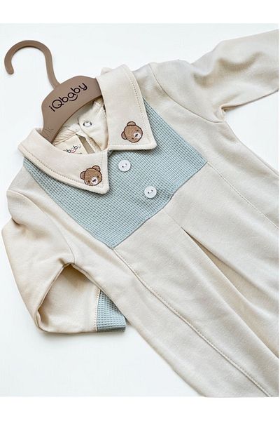 BETSY STUDIO Special Teddy Bear Embroidered Baby Jumpsuit with Booties