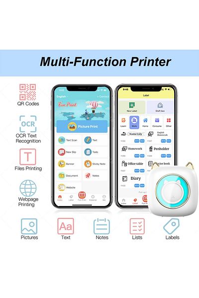 FlashHawk Mi-ni Pocket Printer Portable Thermal Printer Wireless BT Connection 203DPI for Picture Label