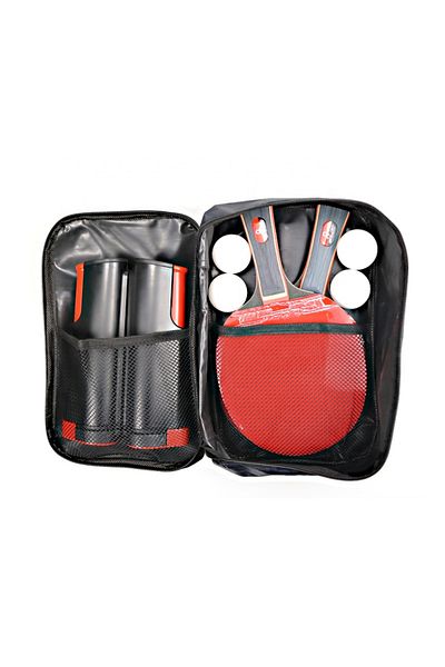 LEBLOU Complete ping pong set with 2 table tennis paddles, retractable net, 4 balls and carrying bag