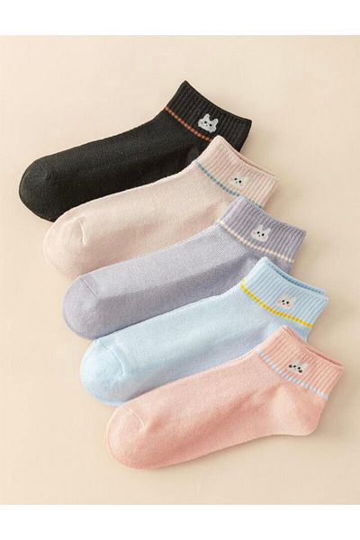 SOYTEMİZ Summer Teddy Bear Breathable Women's Ankle Socks 5 Pack