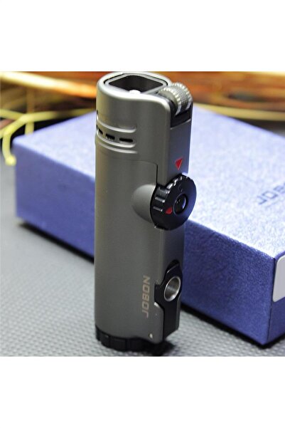 Genel Markalar Jobon 3 Torch Alevli Puro Delicili Özel Kutulu Kilit Mekanizmalı Lüks Çakmak - Füme