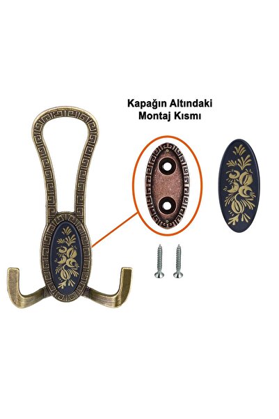 NZB Mobilya Portmanto Vestiyer Duvar Askısı Metal Dolap Elbise Askılığı Antik Sarı Siyah Desenli 4 Adet