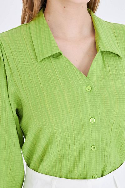 armonika Women's Pistachio Green V-Neck Balloon Sleeve Wrap Shirt Arm-25K001088