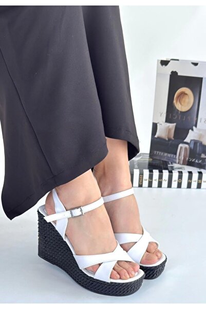 Erbilden Minna White Skin Wedge Heel Sandals