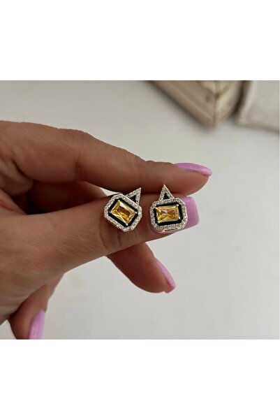 SU PERİSİ TAKI BİJUTERİ Marka Model Gold Sarı Baget Taşlı Küpe