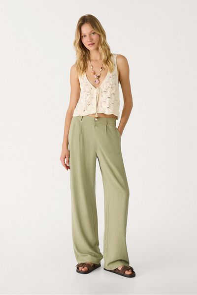 Stradivarius Straight fit linen blend trousers