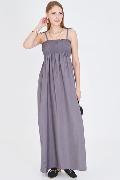 armonika Women's Gray Straps Lace-Up Chest Gipe Elastic Long Dress Arm-25Y001069