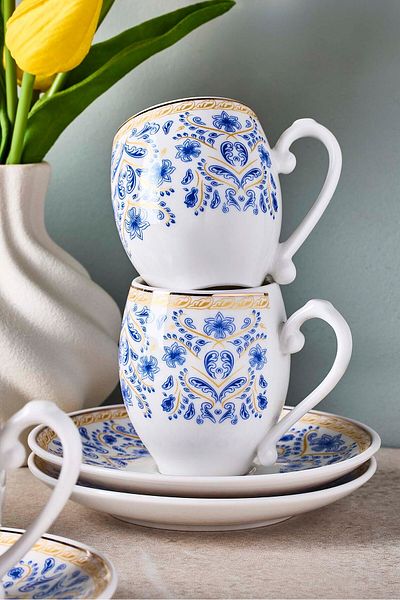Perotti Mavişehir 6-Person Porcelain Coffee Cup Set