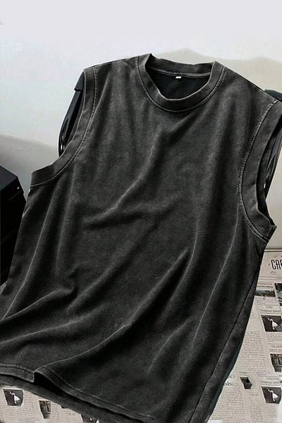Karakedi Black Washed Harajuku Sleeveless Unisex Sleeveless T-Shirt