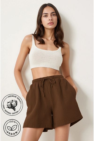 Bled Γυναικείο σορτς Bitter Brown με τσέπες Muslin (100% βαμβάκι)
