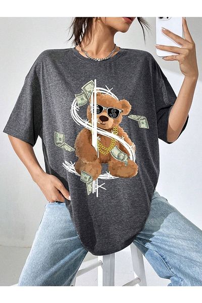 Boi Γυναικεία / Κορίτσια Dollar Bear Μπλουζάκι με στάμπα Oversize Casual Boyfirend