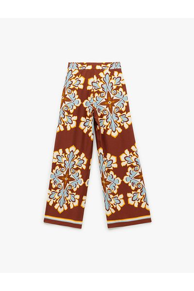 Koton X Melis Ağazat - Viscose Fabric Ethnic Patterned Long Wide Leg Trousers