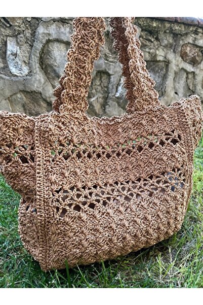 MSS ATALIER KADIN ÖRGÜ VİNTAGE EL OMUZ TOTE ÇANTA,KROŞE ÖRGÜ,ASTARLI,MOTİFLİ ...