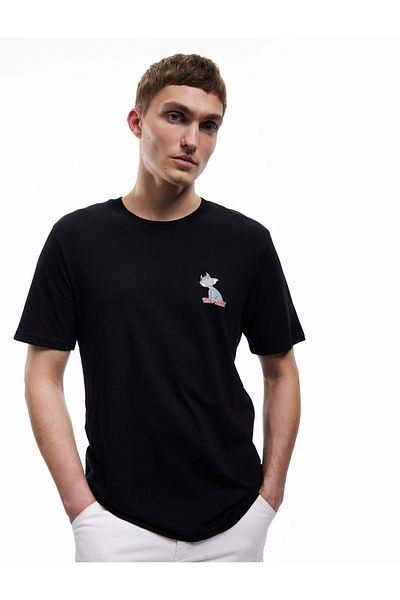 Koton Μπλουζάκι με κοντό μανίκι Crew λαιμόκοψη με κανονική εφαρμογή, βαμβακερό εμπριμέ με άδεια Tom and Jerry