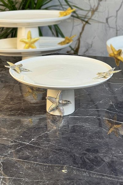 MAY HOME Round Porcelain Serving Plate with Starfish Figure