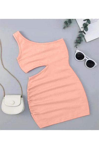 Machetta Girl's One Shoulder Low-Cut Detail Mini Strap Dress