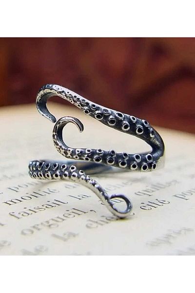 sarıyer silver Octopus Model Adjustable Size Sea and Animal Themed Sailor Stylish Design Steel Ring