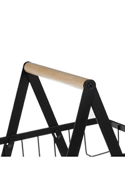 OEM Raft metalic cu maner din lemn pentru bucatarie, 2 nivele, 30x18x32cm, greutate maxima 10 kg