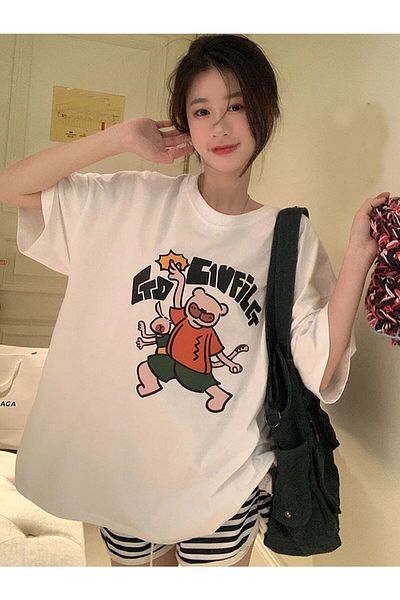 Boi Γυναικεία / Κορίτσια Λευκό μπλουζάκι Oversize Go Cıvfilet Printed