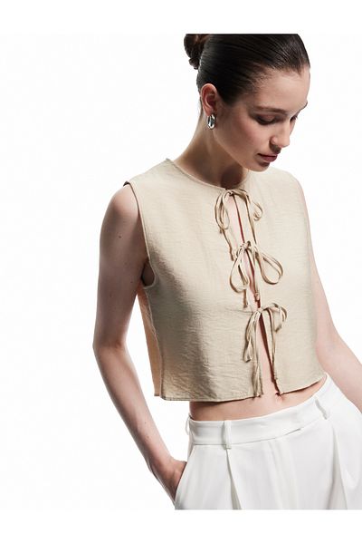 Koton Sleeveless Viscose Fabric Bow Vest with Front Tie Detail