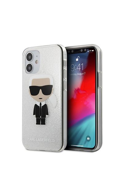 Karl LagerfeId Karl Lagerfeld Protective Case for iPhone 12 Mini 5.4", Glitter Silver