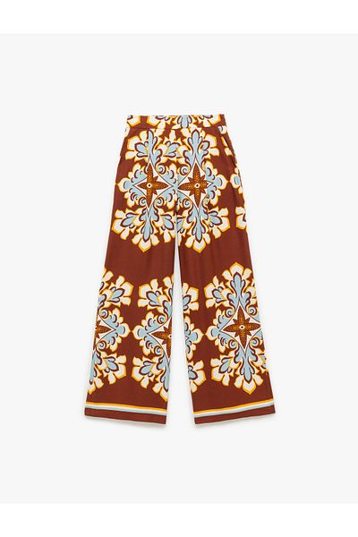 Koton X Melis Ağazat - Viscose Fabric Ethnic Patterned Long Wide Leg Trousers