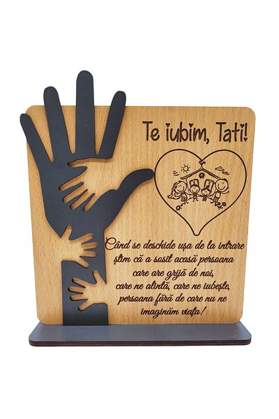 Rica Dreamart Personalized decoration for dad / father / husband - engraved wooden picture, 20×23 cm, Model 2