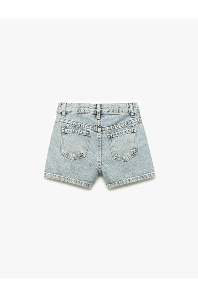 Koton Pantaloni scurți din denim slim din bumbac cu detalii de piatră