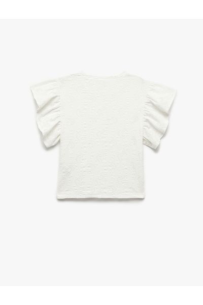 Koton Ruffle Detailed Crew Neck Butterfly Sleeve Textured Blouse