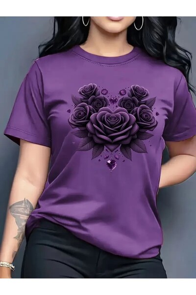 Boi Tricou de damă din bumbac cu imprimeu asortat de culoare trandafir