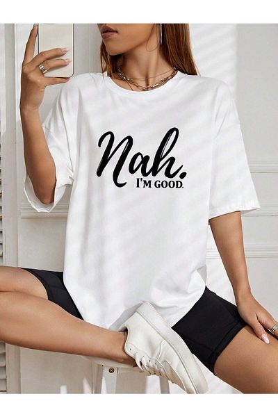 Boi Γυναικεία / Κορίτσια Nah Printed Μαύρο Oversize T-shirt Casual Boyfirend