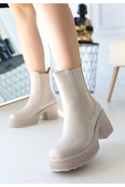 Erbilden Paigo Beige Leather Heeled Boots