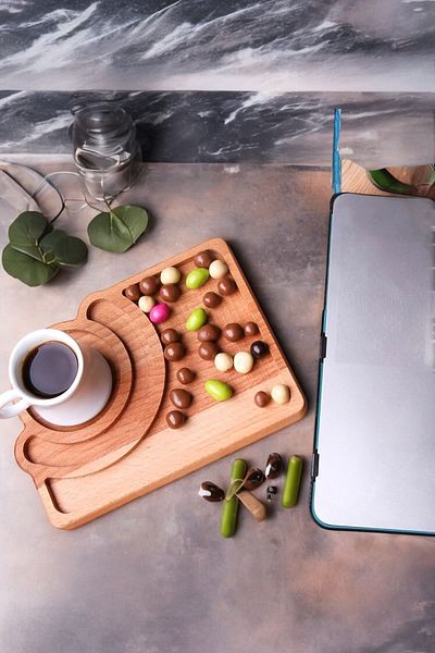 Sezka Life Wooden Coffee Presentation Plate Coffee Side Turkish Delight Plate, Snack Serving Presentation Plate