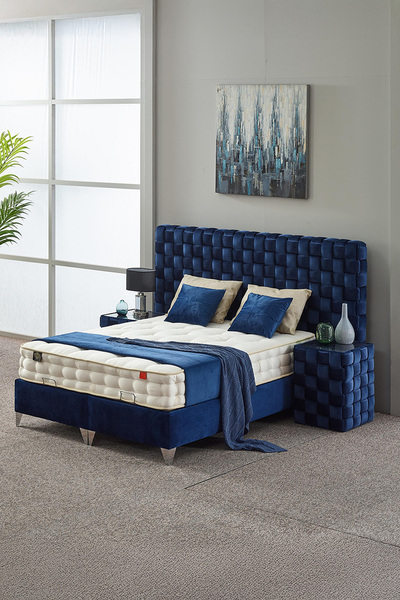 Home Aria Çift Kişilik Baza Başlık Seti Mavi