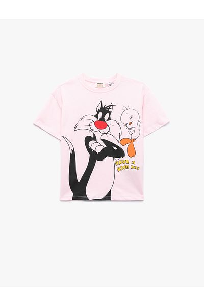 Koton Licensed Tweety and Sylvester Printed Short Sleeve Crew Neck Cotton T-Shirt