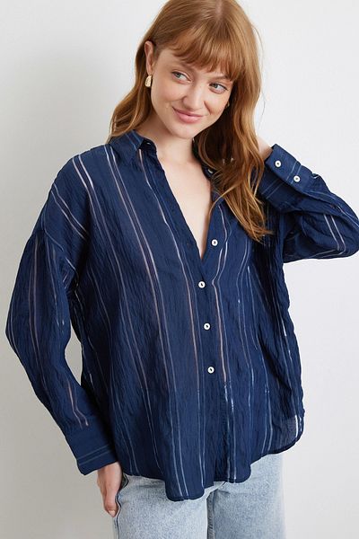 Never more Organza Striped Shirt Navy Blue